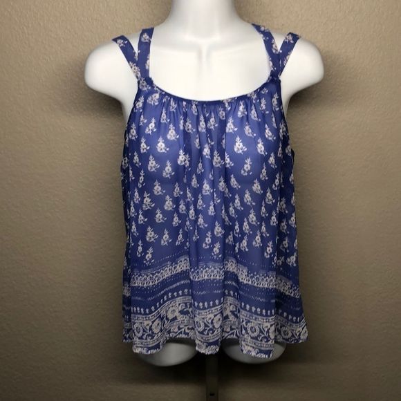 Express Blue Boho Crisscross Tank - Picture 2 of 4